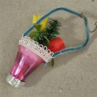 rosa glas blomsterkurv plastikblomster i chinilie hank retro julekugle 